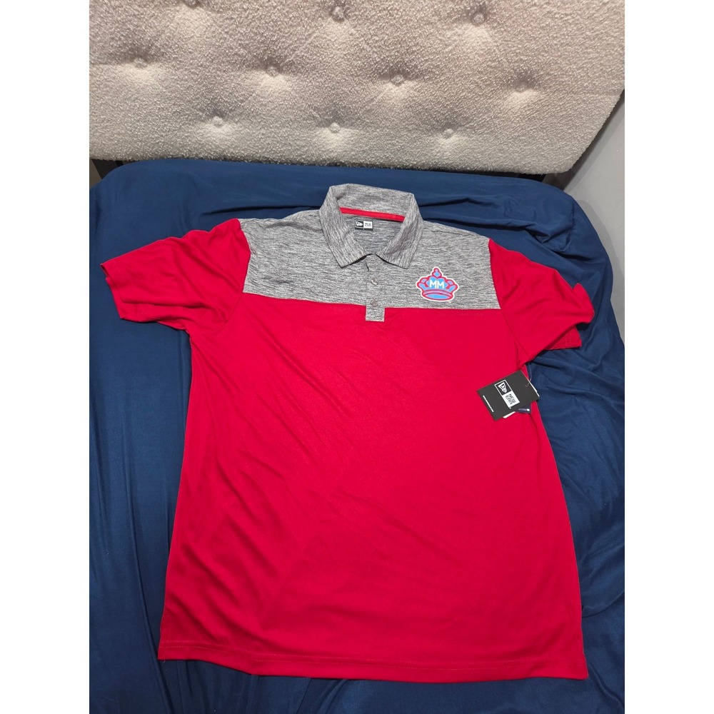 New Era Mens Polo Shirt Red Grey Colorblock Crown Logo Short Sleeve Large NWT